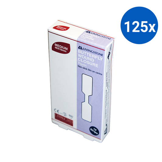 Livingstone Butterfly Wound Closure 46 x 10mm with Non-Stick Centre Sterile 10/Pack - White x125