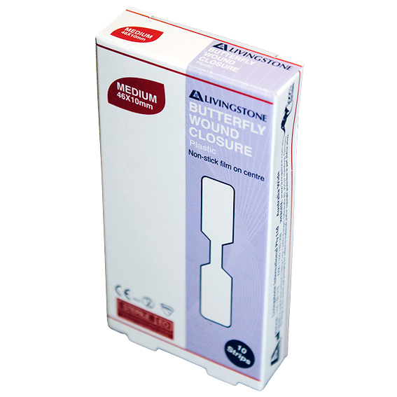 Livingstone Butterfly Wound Closure 46 x 10mm with Non-Stick Centre Sterile 10/Pack - White x125