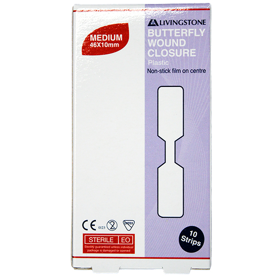 Livingstone Butterfly Wound Closure 46 x 10mm with Non-Stick Centre Sterile 10/Pack - White x125