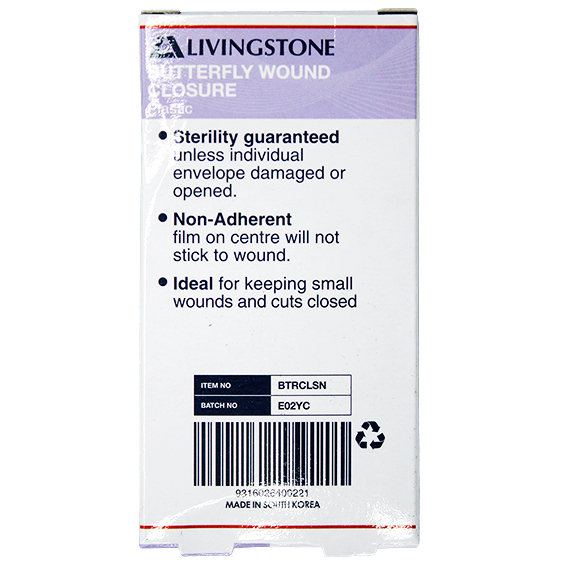 Livingstone Butterfly Wound Closure 46 x 10mm with Non-Stick Centre Sterile 10/Pack - White x125