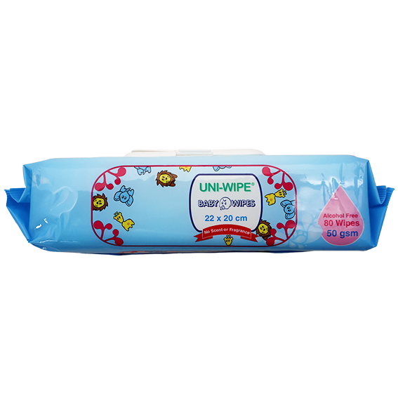 Uni-Wipe Baby Wipes Unscented with Hard Secure Lid Alcohol-Free 80/Pack - White x180