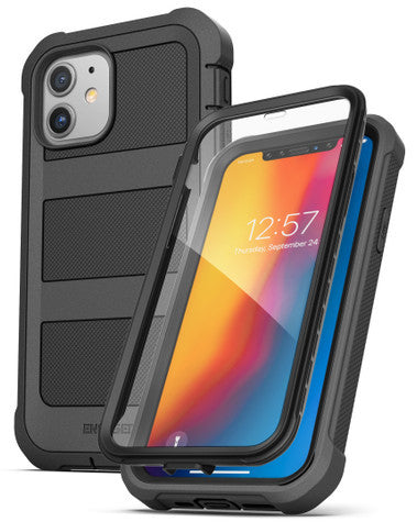Encased Falcon Case Built-in Screen Guard iPhone 12/12 Pro with Belt Clip Holster - Black