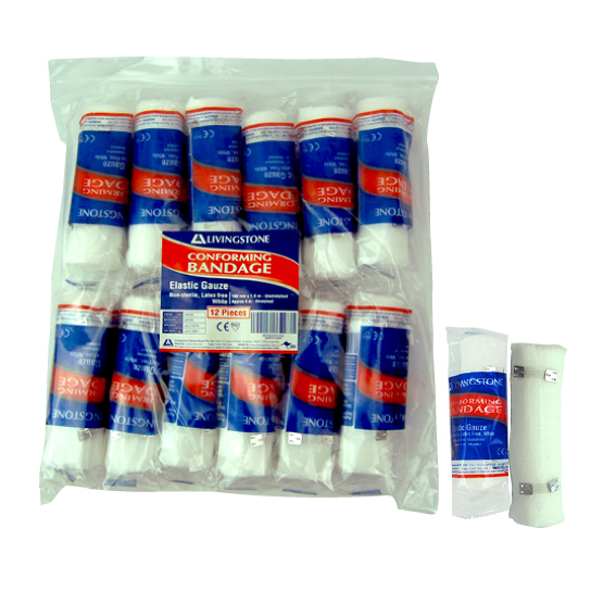 Livingstone Conforming Bandage with Clips 100mm x 4m Stretched 12/Pack - White x45