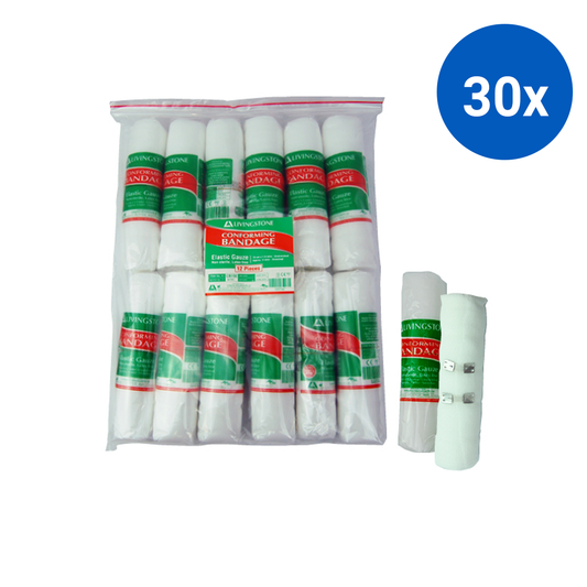 Livingstone Conforming Bandage with Clips 150mm x 4m Stretched (1.5m Unstretched) 12/Pack - White x30