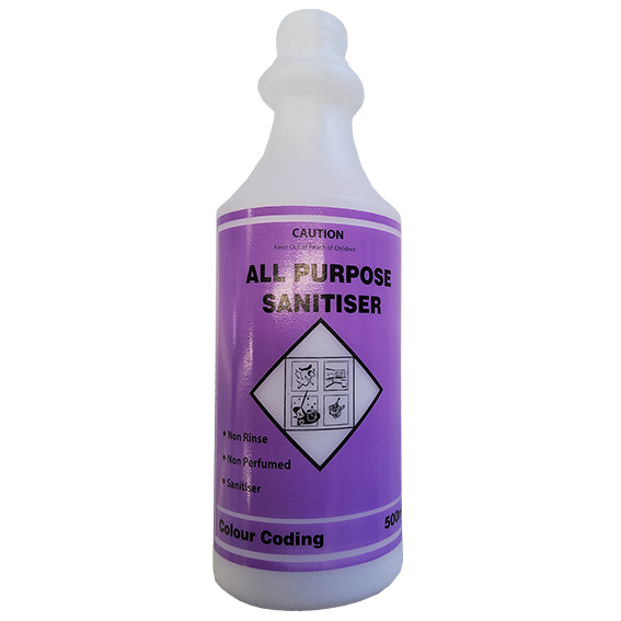 Livingstone Empty Bottle without Trigger Sprayer "All Purpose Sanitiser" Labelled 500ml - White x120