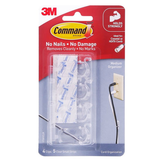 Command 17301CLR Medium Cord Organisers Clear 4 Pack - 6 Box