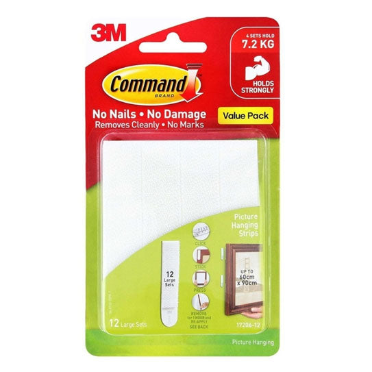 Command 17206‑ES12 Large White Picture Hanging Strips 12 Pack - 4 Box