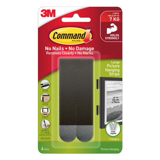 Command 17206BLK Large Black Picture Hanging Strips 4 Pack - 6 Box