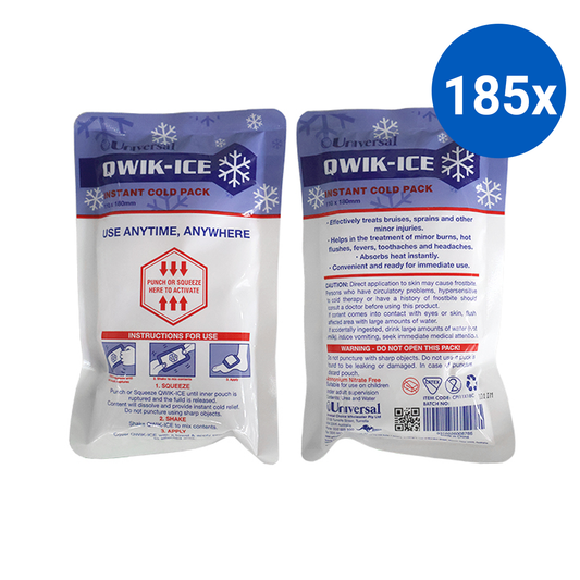 Qwik-Ice Instant Cold Pack Ammonium Nitrate Free 18 x 11cm 198 Square cm Polyethylene & Nylon Pouch - White x185