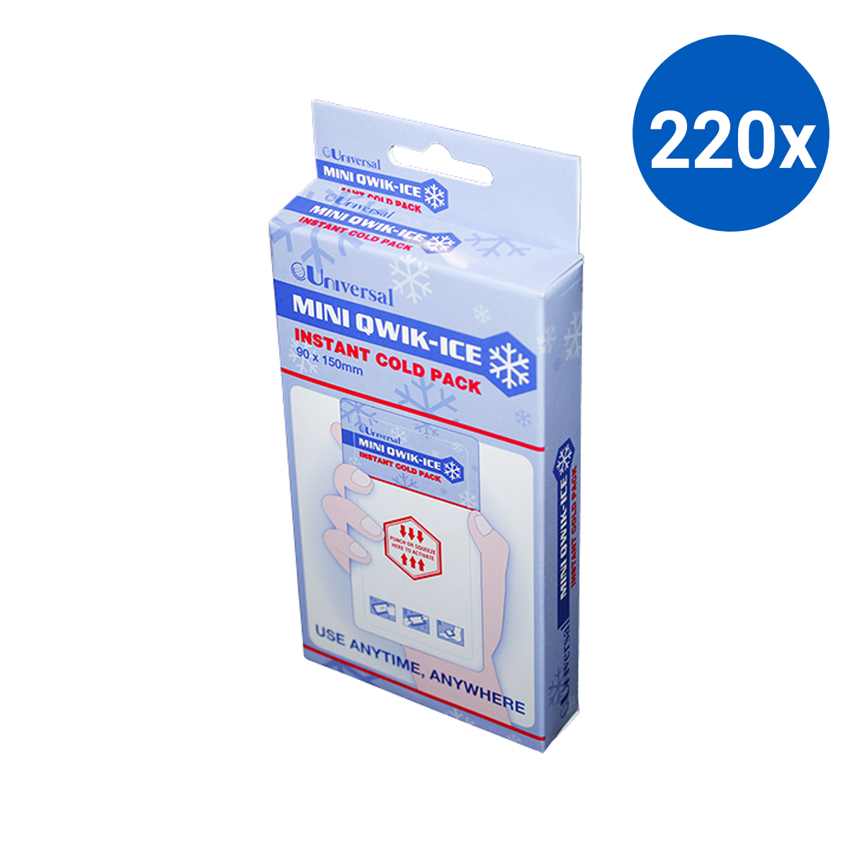 Qwik-Ice Instant Mini Cold Pack Ammonium Nitrate Free 15 x 9cm PE & Nylon Pouch - White x220
