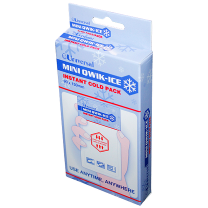 Qwik-Ice Instant Mini Cold Pack Ammonium Nitrate Free 15 x 9cm PE & Nylon Pouch - White x220