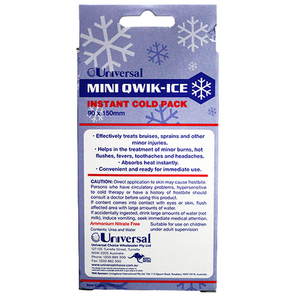 Qwik-Ice Instant Mini Cold Pack Ammonium Nitrate Free 15 x 9cm PE & Nylon Pouch - White x220