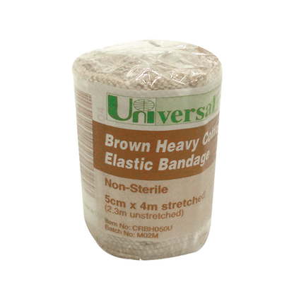 Universal Crepe Bandage 5cm x 2.3m Unstretched 4.5m Stretched 12/Pack - Brown x20