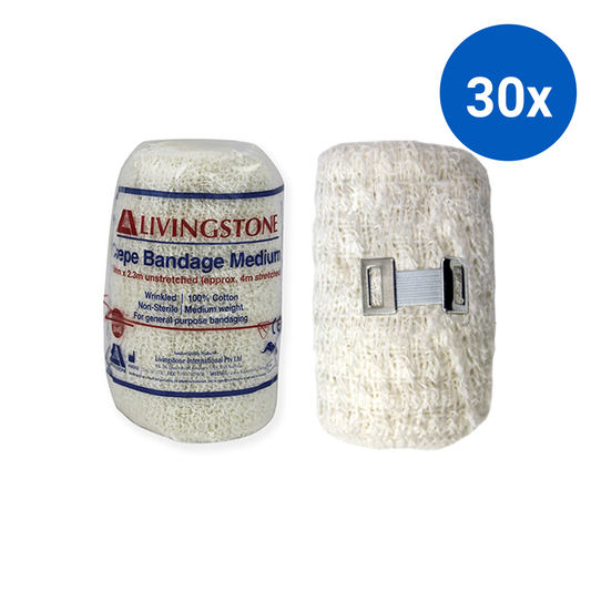 Livingstone Crepe Bandage Medium Weight 7.5cm x 4m Wrinkled All Cotton 12/pack - White x30
