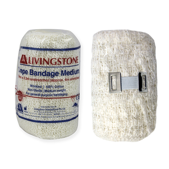 Livingstone Crepe Bandage Medium Weight 7.5cm x 4m Wrinkled All Cotton 12/pack - White x30