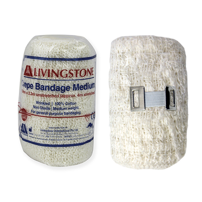 Livingstone Crepe Bandage Medium Weight 7.5cm x 4m Wrinkled All Cotton 12/pack - White x30