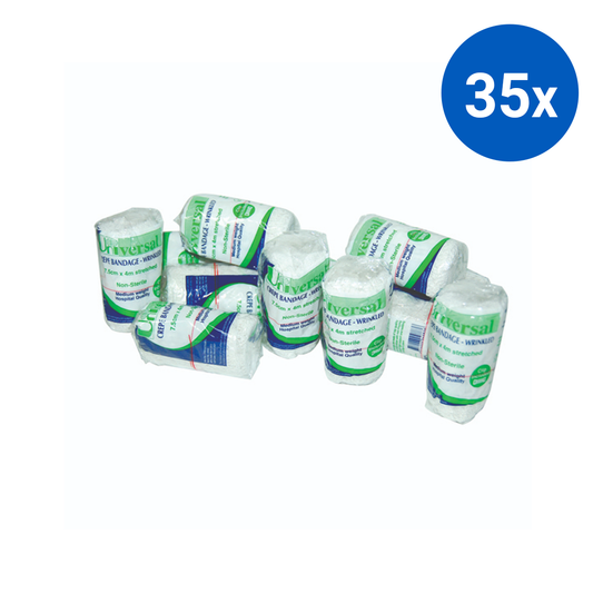 Universal Crepe Bandage 7.5cm x 2.3m Unstretched 4m Stretched 12/Pack - White x35