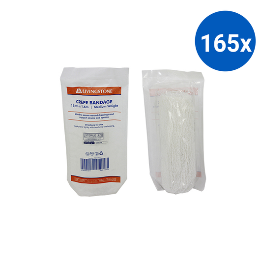 Livingstone Crepe Bandage Medium Weight 15cm x 1.6m All Cotton Sterile - White x165