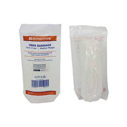 Livingstone Crepe Bandage Medium Weight 15cm x 1.6m All Cotton Sterile - White x165