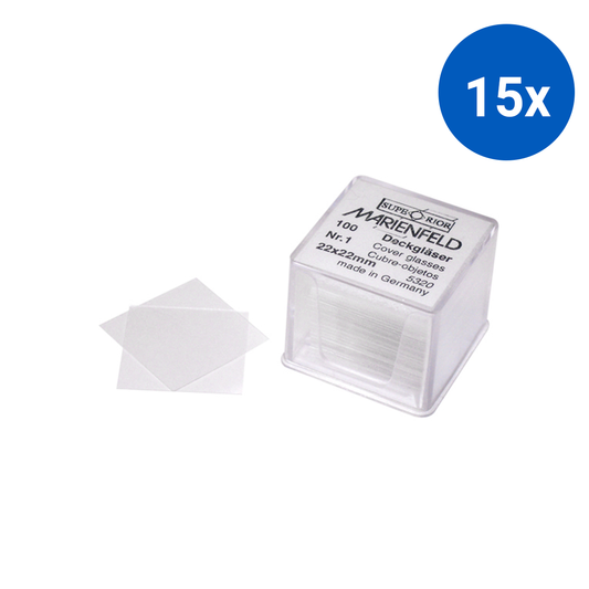 Marienfield Cover Slip 22 x 22mm No. 0 Thickness Borosilicate 3.3 Glass 233/Ounce Germany - Clear x15