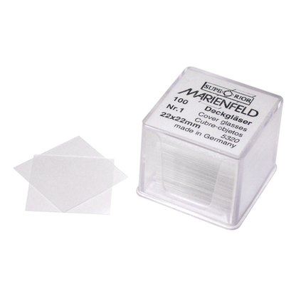 Marienfield Cover Slip 22 x 22mm No. 0 Thickness Borosilicate 3.3 Glass 233/Ounce Germany - Clear x15