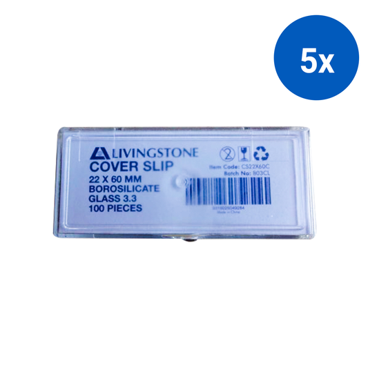 Livingstone Microscope Cover Slip 22 x 60mm No. 1.0 Thickness Borosilicate 3.3 Glass 100/Pack 1000/Box - Clear x5