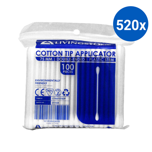 Livingstone Cotton Tip Applicator Double Tipped Plastic Stem 7.5cm 100/Pack - White x520