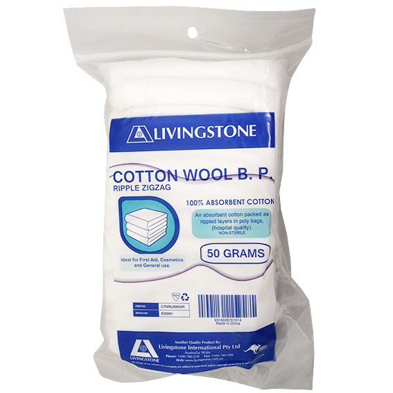 Livingstone Cotton Wool 100% Absorbent Cotton 50g Rippled Zigzag Non-Sterile - White x320