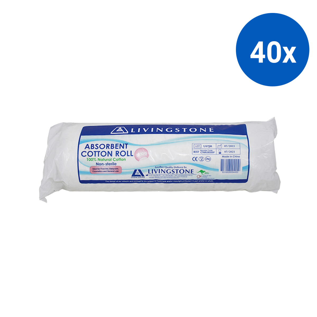 Livingstone Premium Absorbent Cotton Roll 100% Natural Cotton 500g Non-Sterile - White x40