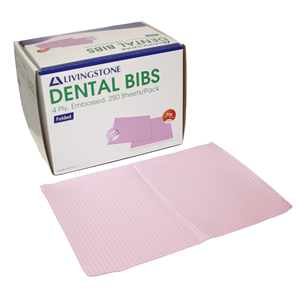Livingstone Dental Bib Folded 4-Ply Waterproof Lined 31 x 50cm Large Size Patient Protection Pad 250/Box 1000/Carton - Pink x5