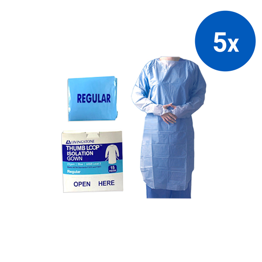 Livingstone Impervious Film Isolation Gown with Tie One Size 1/Pack 75/Ctn - Blue x5