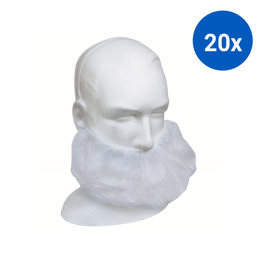 Livingstone Disposable Beard Cover Double Elastic Ear Loop Latex Free HACCP 100/Box - White x20