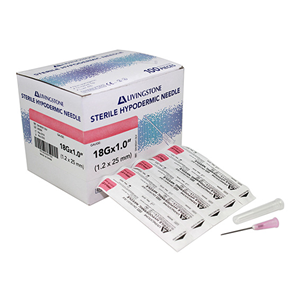 Livingstone Hypodermic Needles 18G x 1 Inch (1.2mm x 25mm) Sterile Stainless Steel with Color-Coded Hub & Protective Sheath - WHite x105