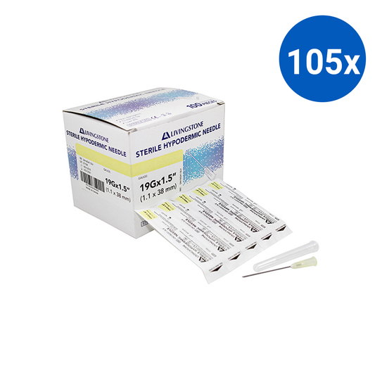 Livingstone Hypodermic Needles 19G (1.1mm) x 1.5" (38mm) 100/Box - Silver x105
