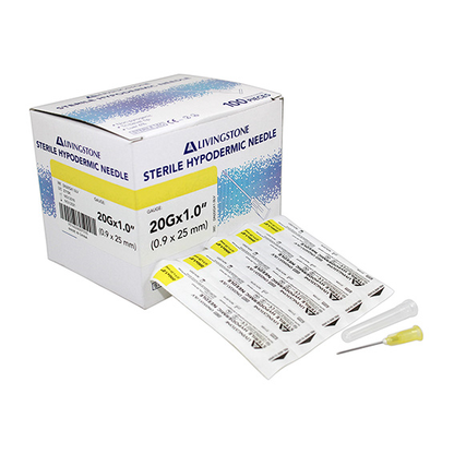 Livingstone Hypodermic Needles 20G 0.9mm x 1 Inch 25mm Sterile 100 Pcs/Box - White x105