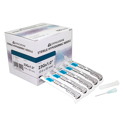 Livingstone Hypodermic Needles 23G (0.6mm) x 1 inch (25mm) 100 Pcs/Box - Silver x100