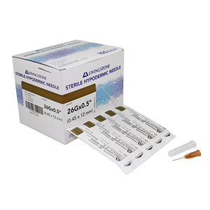 Livingstone Hypodermic Needles 26G x 0.5 Inch (1.3cm) Sterile Stainless Steel Luer Lock Compatible 100Pieces/Box- Clear x105