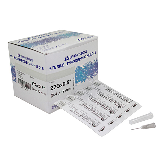 Livingstone Hypodermic Needles 27G (0.4mm) x 0.5" (13mm) 100 Pcs/Box - White x90