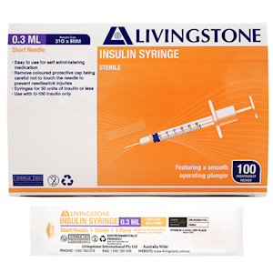 Livingstone Insulin Syringes 0.3ml 31 Gauge x 0.32 Inch with Needle and Plunger - White x15