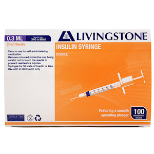 Livingstone Insulin Syringes 0.3ml 31 Gauge x 0.32 Inch with Needle and Plunger - White x15