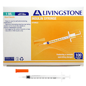 Livingstone Insulin Syringe 1ML With Needle 30Gx0.32Inch 8MM 100-Pack - White x15