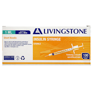 Livingstone Insulin Syringe 1ML With Needle 30Gx0.32Inch 8MM 100-Pack - White x15