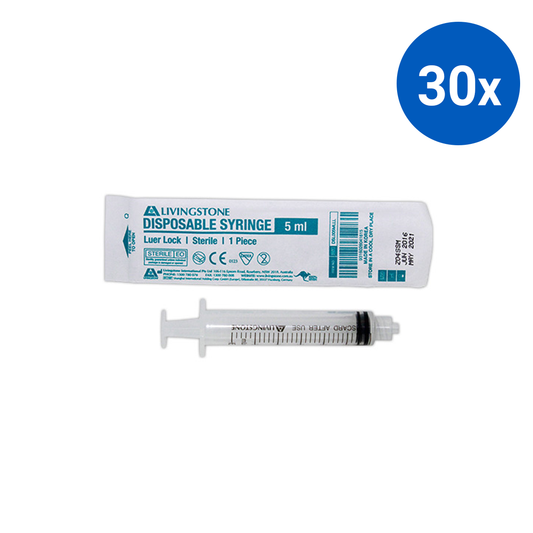Livingstone Syringe 5ml Luer Lock Tip 100/Box - Clear x30