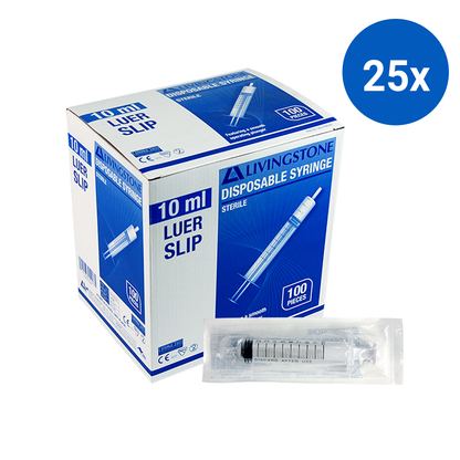 Livingstone Syringe 10ml Luer Slip Tip Concentric Nozzle Sterile 100 Pcs/Box - Clear x25