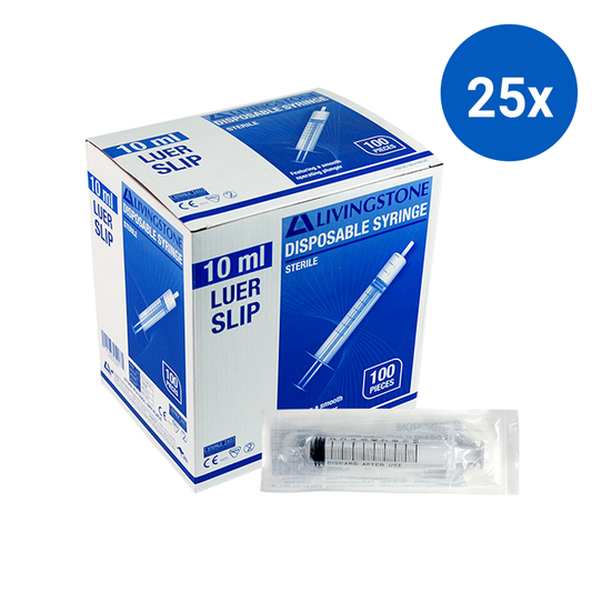 Livingstone Syringe 10ml Luer Slip Tip Concentric Nozzle Sterile 100 Pcs/Box - Clear x25