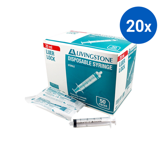 Livingstone Syringe 20ml Luer Lock Tip 50/Box - Clear x20
