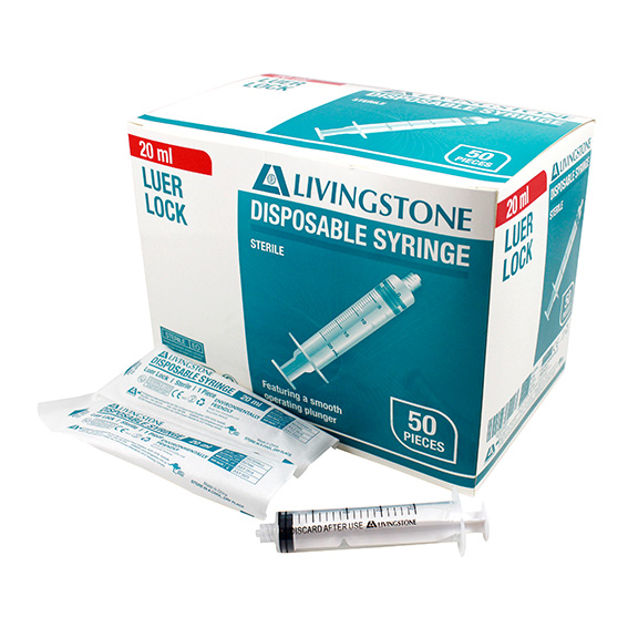 Livingstone Syringe 20ml Luer Lock Tip 50/Box - Clear x20