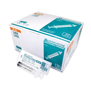 Livingstone Syringe, 30ml, Luer Lock Tip  Latex Free Hypoallergenic 50/Box - White x15