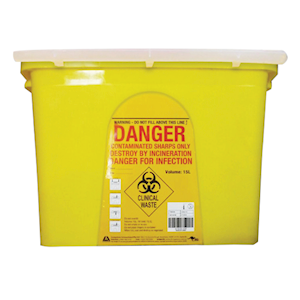 Livingstone Sharps Waste Collector with Sliding Lid and Finger Guard 15L Capacity Puncture-Resistant Plastic - Yellow x15