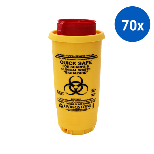 Livingstone Needles Sharps Waste Collector 500ml with Pull Off Lid and Finger Guard Round - Yellow x70